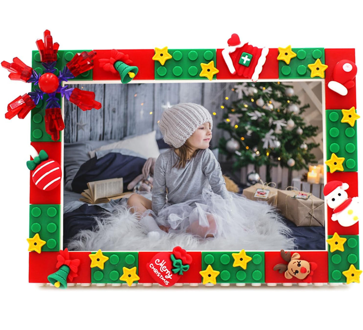 Building blocks DIY lovely Christmas photo frame ( 4’ X 6’ ) (snowflake)