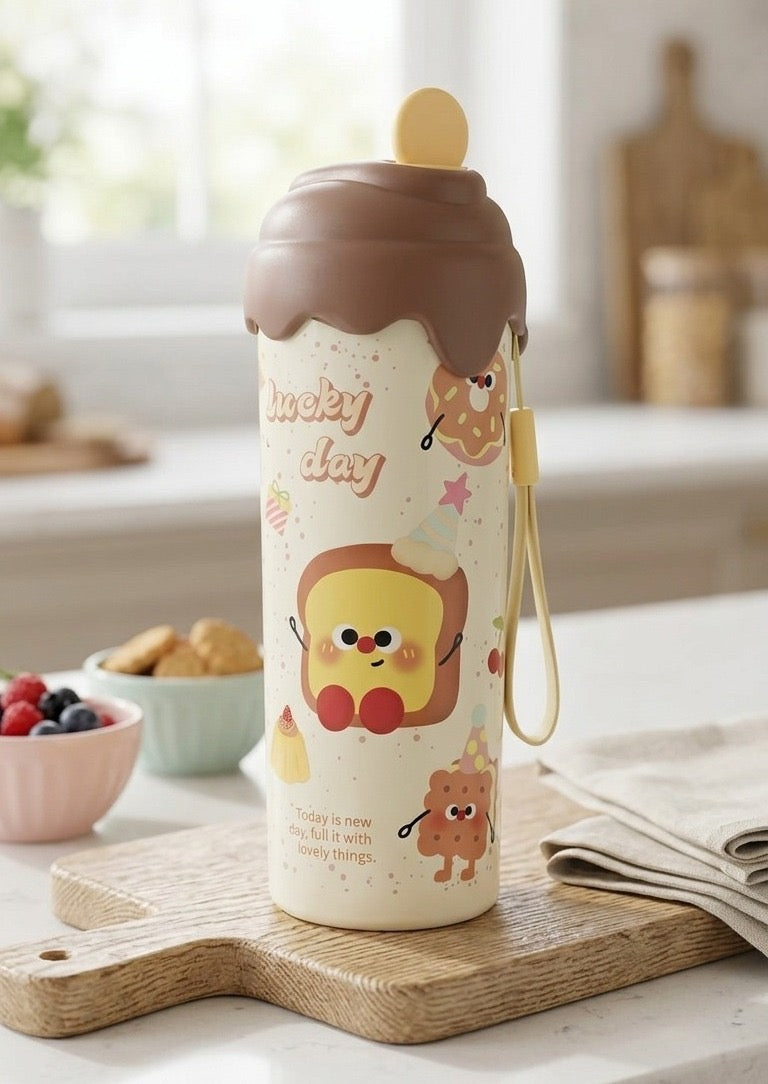 Ice cream desert stainless steel water bottle | 600 ml | 2 in 1 spout