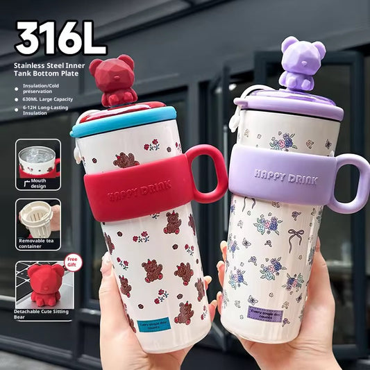 Happy drink! Steel thermos tumbler | Tea strainer | anti drop - 630 ml sipper