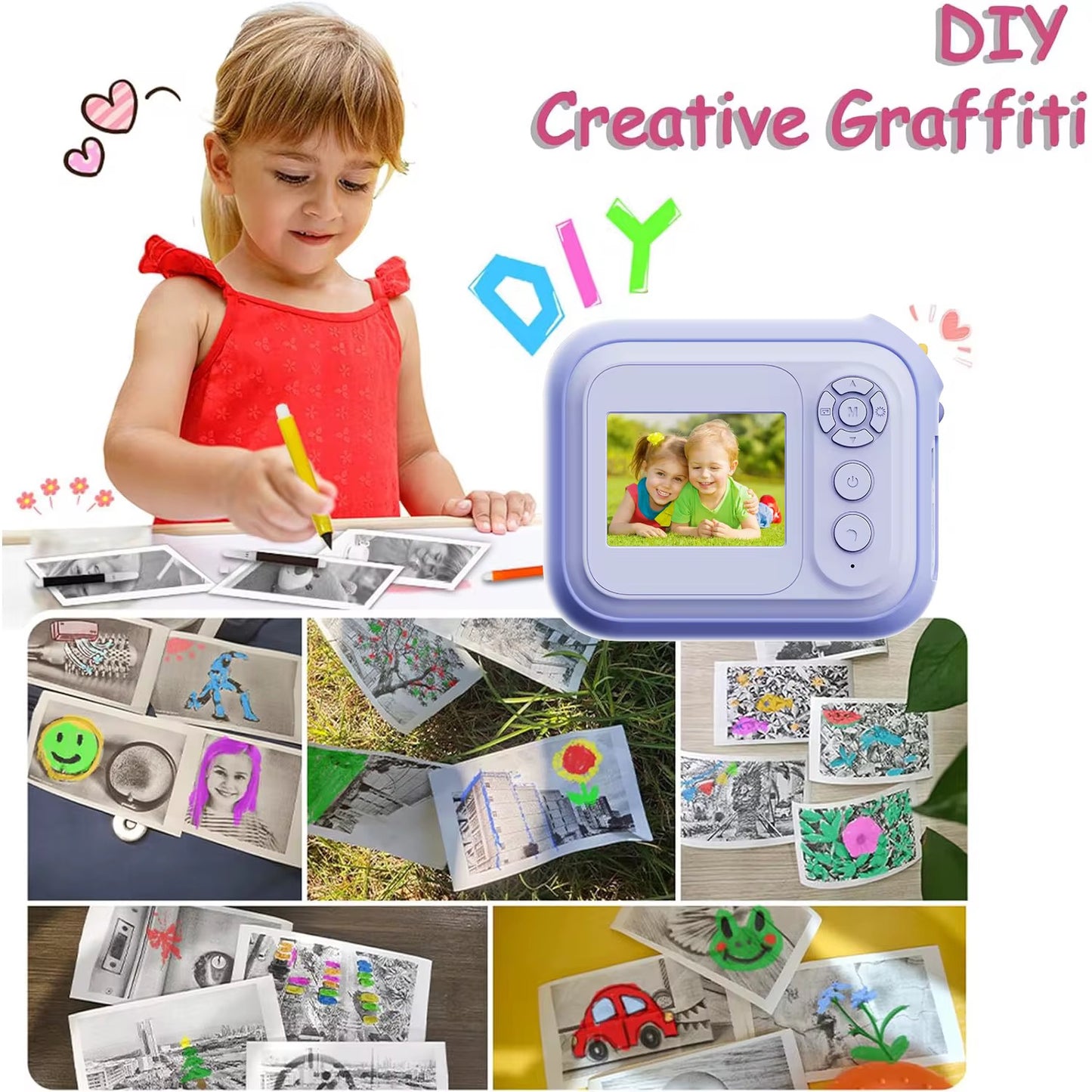 Print camera | 1080P | MP3 player | graffiti | games | stickers | 6 X zoom