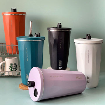 TYESO Tumbler with Straw, Stainless Steel, Wide Mouth, Vacuum Insulated - 600 ml - Kidspark