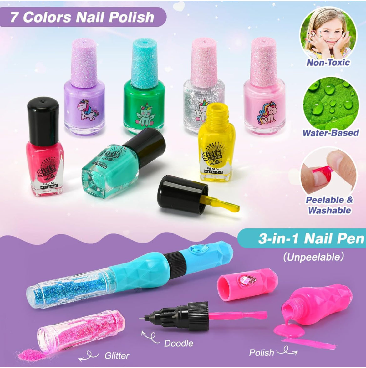 Kids Nail Polish Set for Girls Toy 6-12 Years Old, Nail Art Kit Storage Desk with Nail Dryer&Hand Massage Spa Kit, Kid Manicure Salon - Kidspark