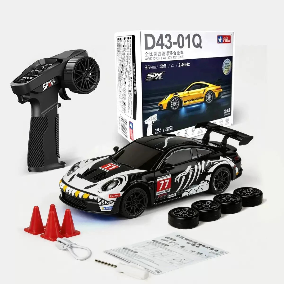 Hstar D43-01Q16 1:43 Skeleton Rexy Porsche 911 GT3 R #77 4WD RC drift car
