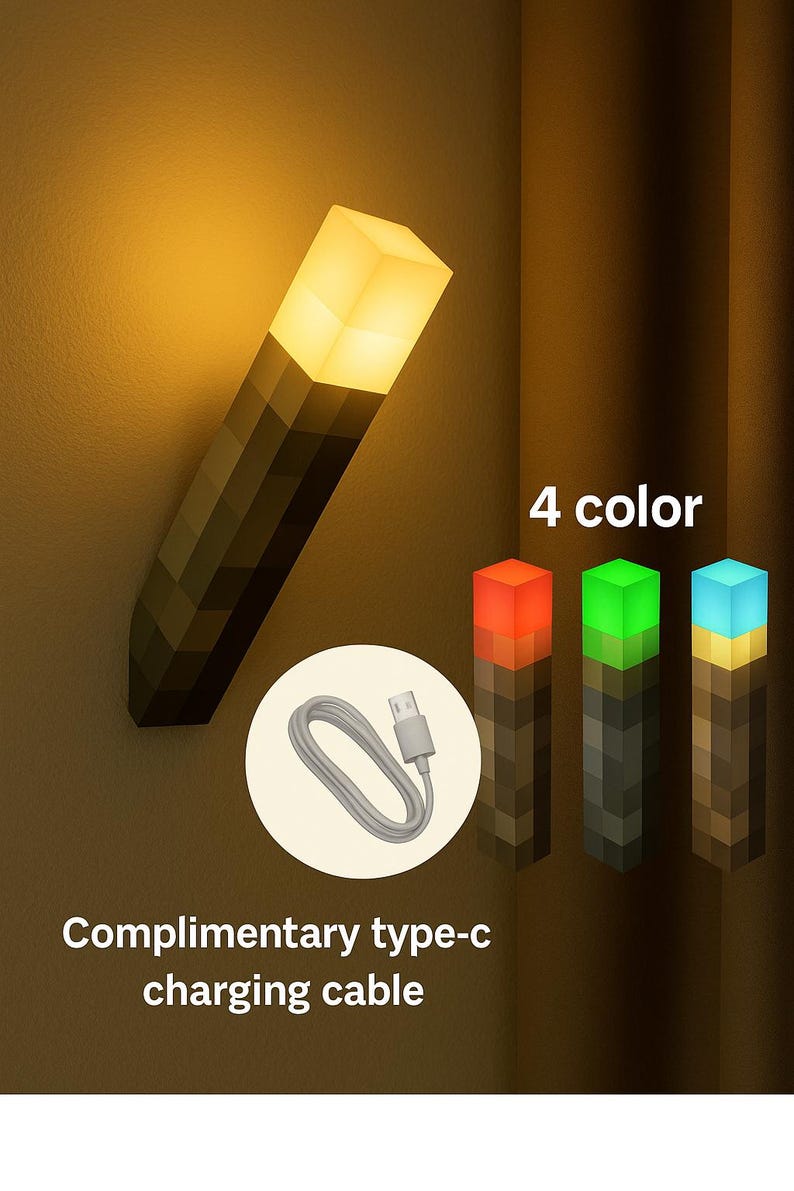 Minecraft Torch Night Light – 4 colour USB LED Wall Lamp