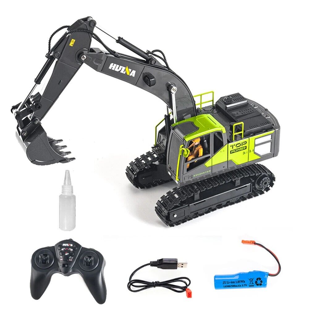 Huina 1661 1:18 Die-Cast Metal RC Excavator – 11CH Radio Control Construction Vehicle with Lights
