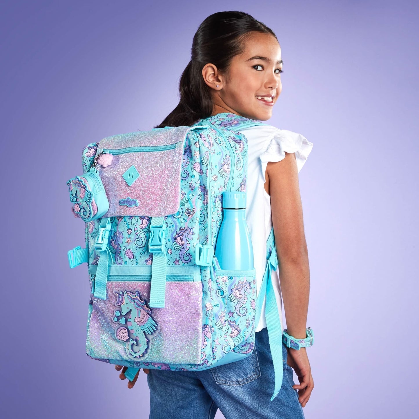 Big 18’’ Smiggle Pink Blue -Sea Horse Backpack - Luxury Quality
