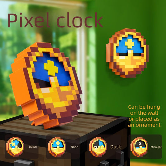 Minecraft Pixelated Clock, Pixelated World Clock Decoration, Room Decoration, Multifunctional Hanging Clock
