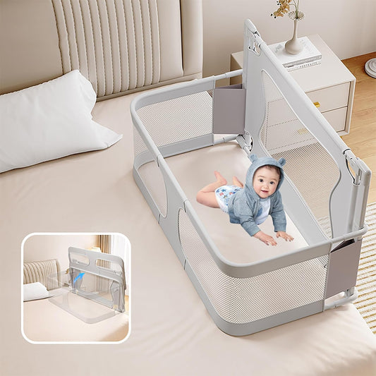 Kidspark 3 in 1 Bedside Crib | Cosleeping Crib | Folding Cot with Mosquito Net | Breathable Mesh Window| Adjustable Height