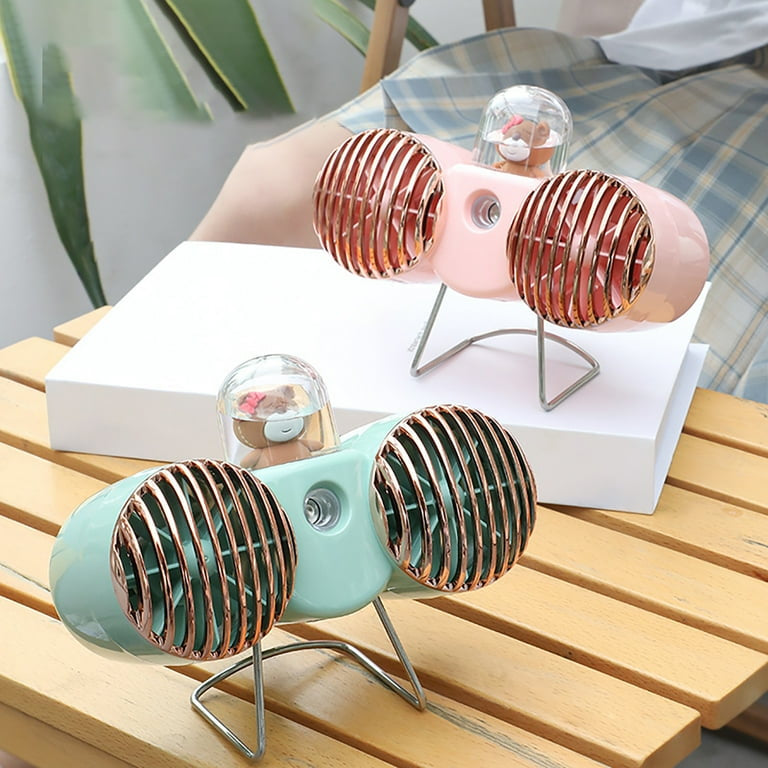Mini desk Fan Silent Powerful Cute bear Dual Head Desk Cooling Fan with Water Mist Sprayer