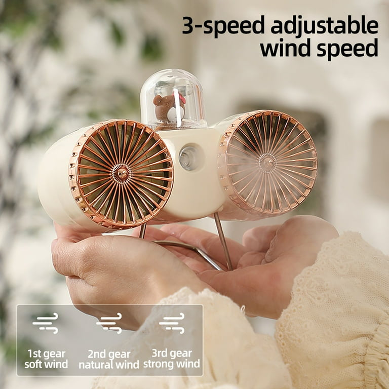 Mini desk Fan Silent Powerful Cute bear Dual Head Desk Cooling Fan with Water Mist Sprayer