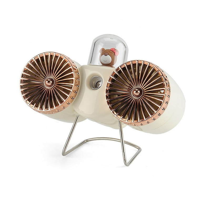 Mini desk Fan Silent Powerful Cute bear Dual Head Desk Cooling Fan with Water Mist Sprayer