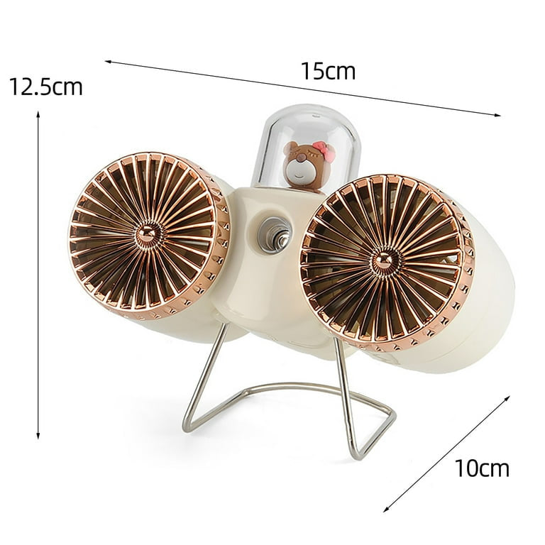 Mini desk Fan Silent Powerful Cute bear Dual Head Desk Cooling Fan with Water Mist Sprayer