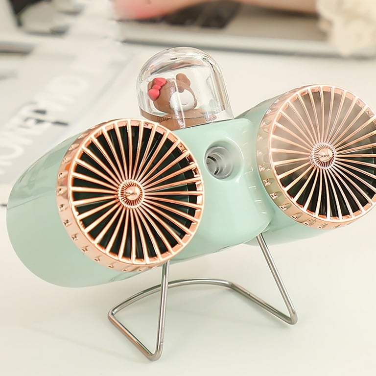 Mini desk Fan Silent Powerful Cute bear Dual Head Desk Cooling Fan with Water Mist Sprayer