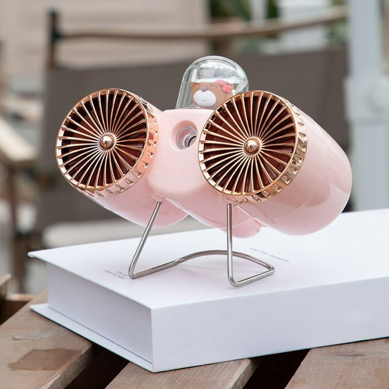 Mini desk Fan Silent Powerful Cute bear Dual Head Desk Cooling Fan with Water Mist Sprayer