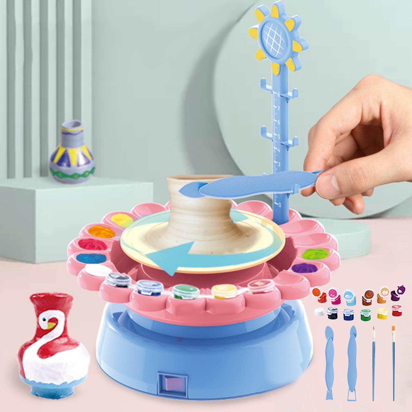 Pottery Wheel Kit for Kids,Complete Pottery Wheel and Painting Kit for Beginners, Educational Creative DIY Pottery Wheel, with Clay Paints and Tools DIY Toy - Kidspark