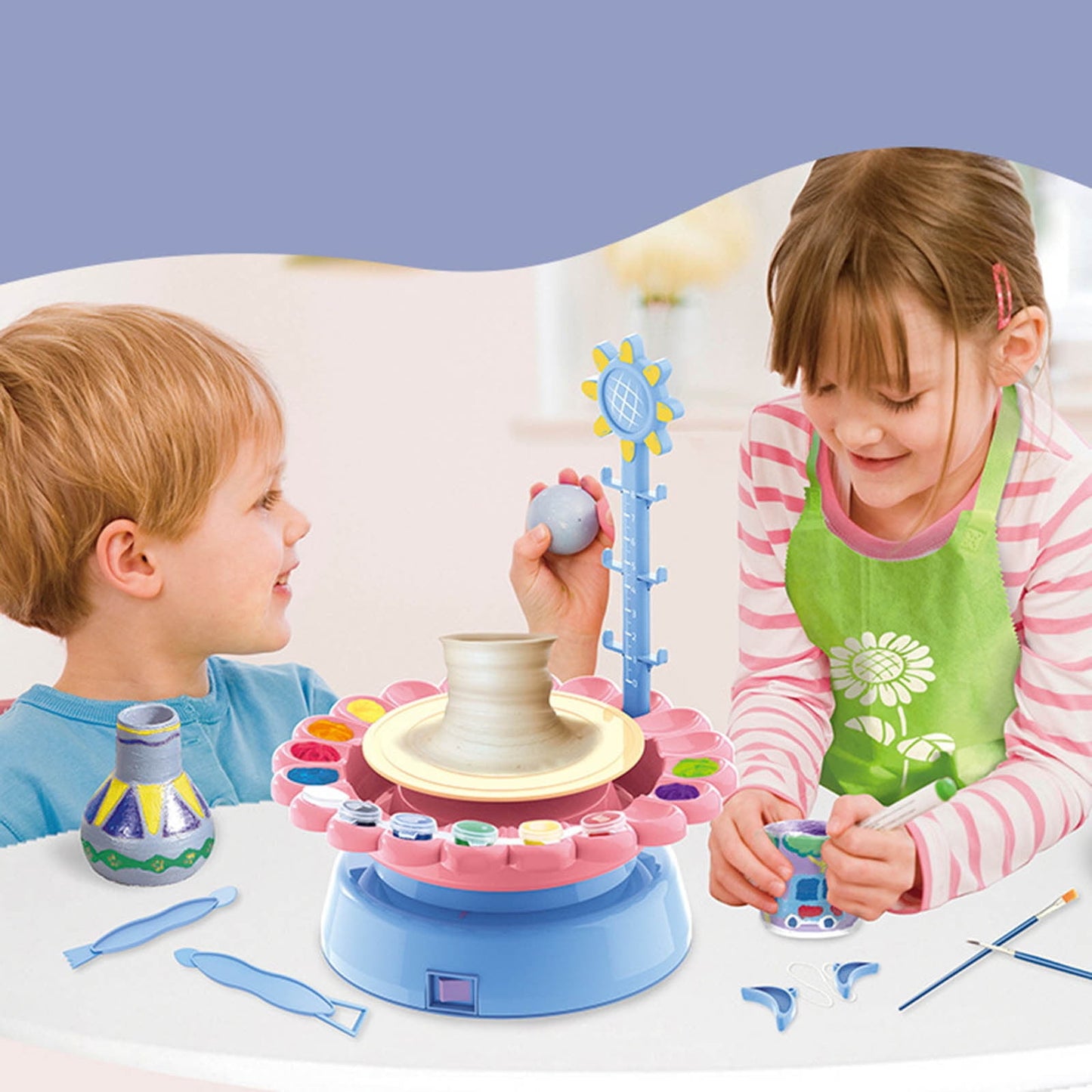 Pottery Wheel Kit for Kids,Complete Pottery Wheel and Painting Kit for Beginners, Educational Creative DIY Pottery Wheel, with Clay Paints and Tools DIY Toy - Kidspark