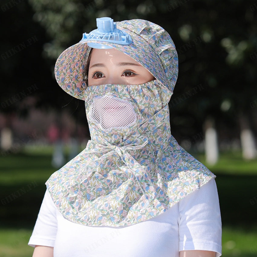 Kids/women USB charging face mask with fan breathable sun hat summer UV protection neck cover cap Visor plant