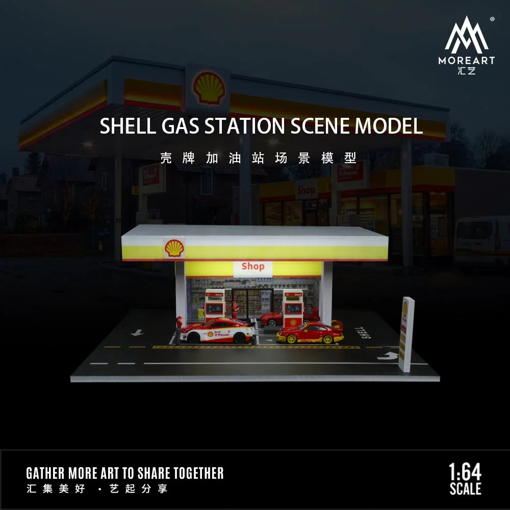 MoreArt MO936209 1:64 Shell Gas Station Scene Diorama with LED Lighting Display Base