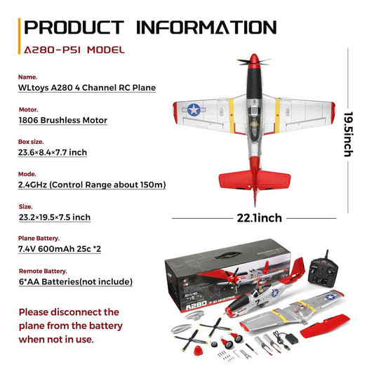 WLTOYS XK A280 P51 Mustang 6G/3D Brushless RC Plane