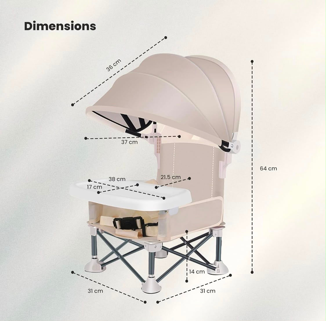 Kidspark Beachy Highchair | food tray | very portable | canopy | detachable