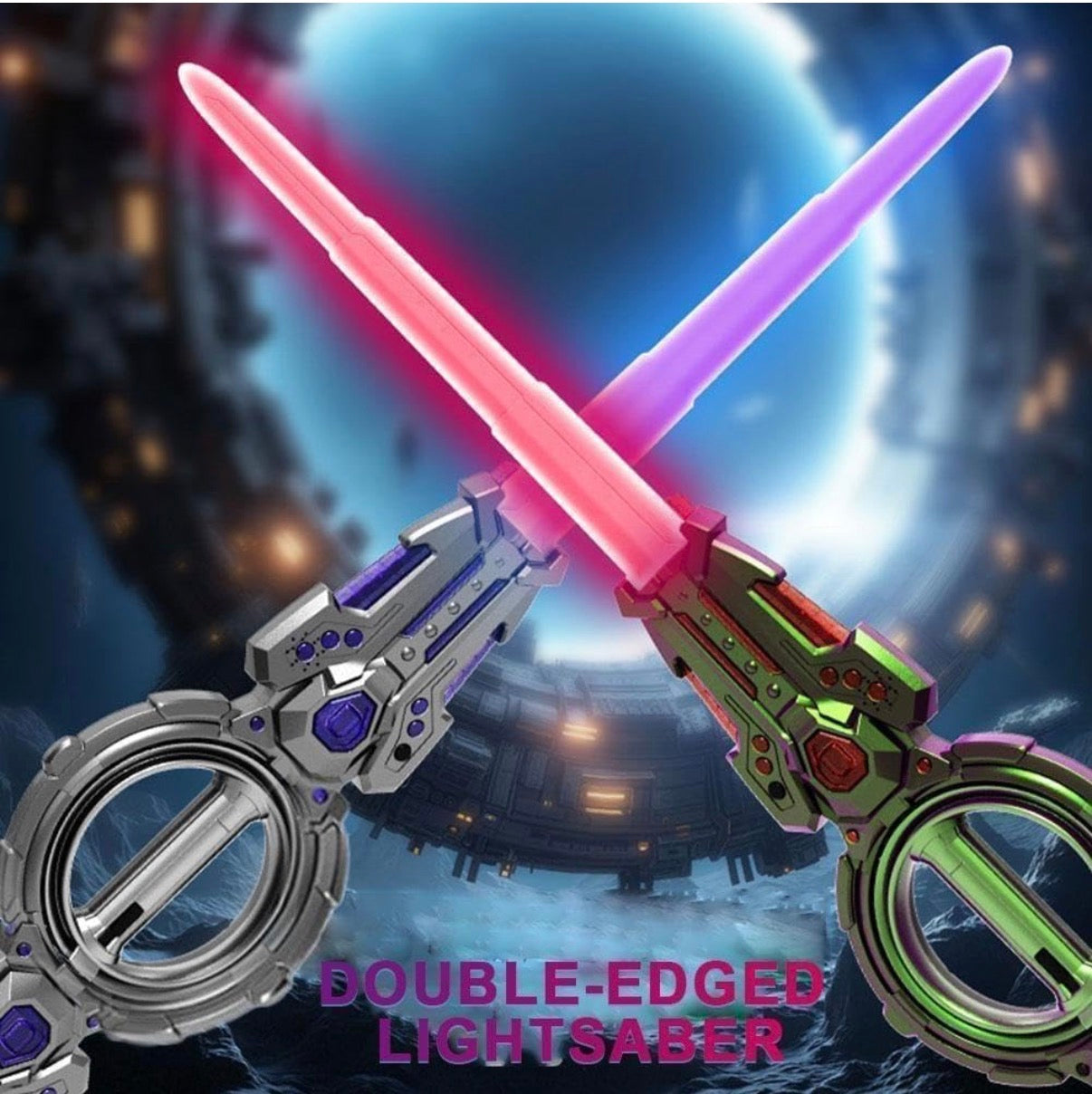 Fire Spin Sword Double-Edged Lightsaber Toy | 7-Color LED Lights & Sound | 360 spin