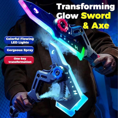 LED AXE & sword with Smoke, Spark Effects & Vibration Action Toy, 7-Color Light Blade with Sound FX, Anime-Inspired Cosplay Katana for Roleplay,3Year+