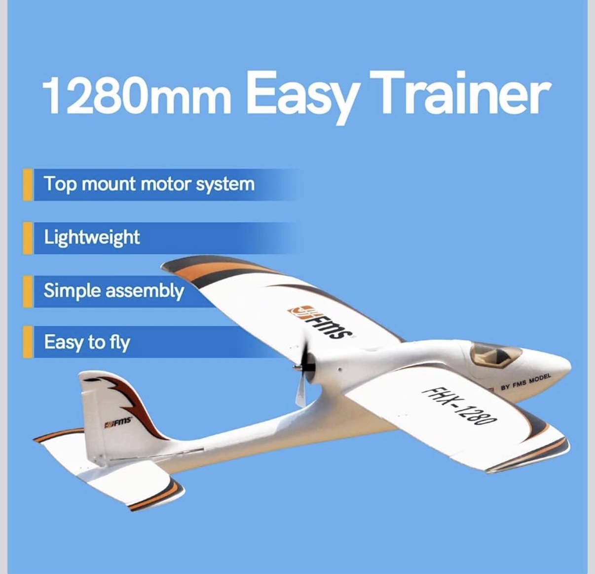 FMS Easy Trainer RC Airplane 4CH 1280mm (50.4") Wingspan Beginner RTF with no Reflex (Transmitter/Receiver/Battery Included) | 35 days shipping