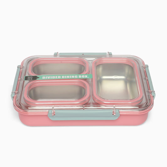 Stainless Steel 3-Compartment 1.2L Lunch Boxes: Durable and Eco-Friendly (pink) - Kidspark
