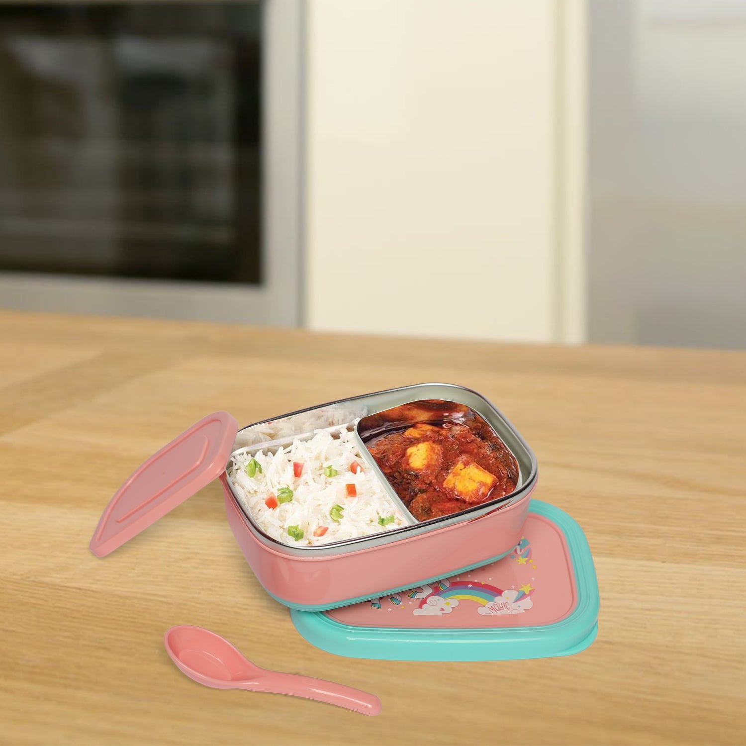 unicorn stainless Steel 2 compartment lunch box - Kidspark