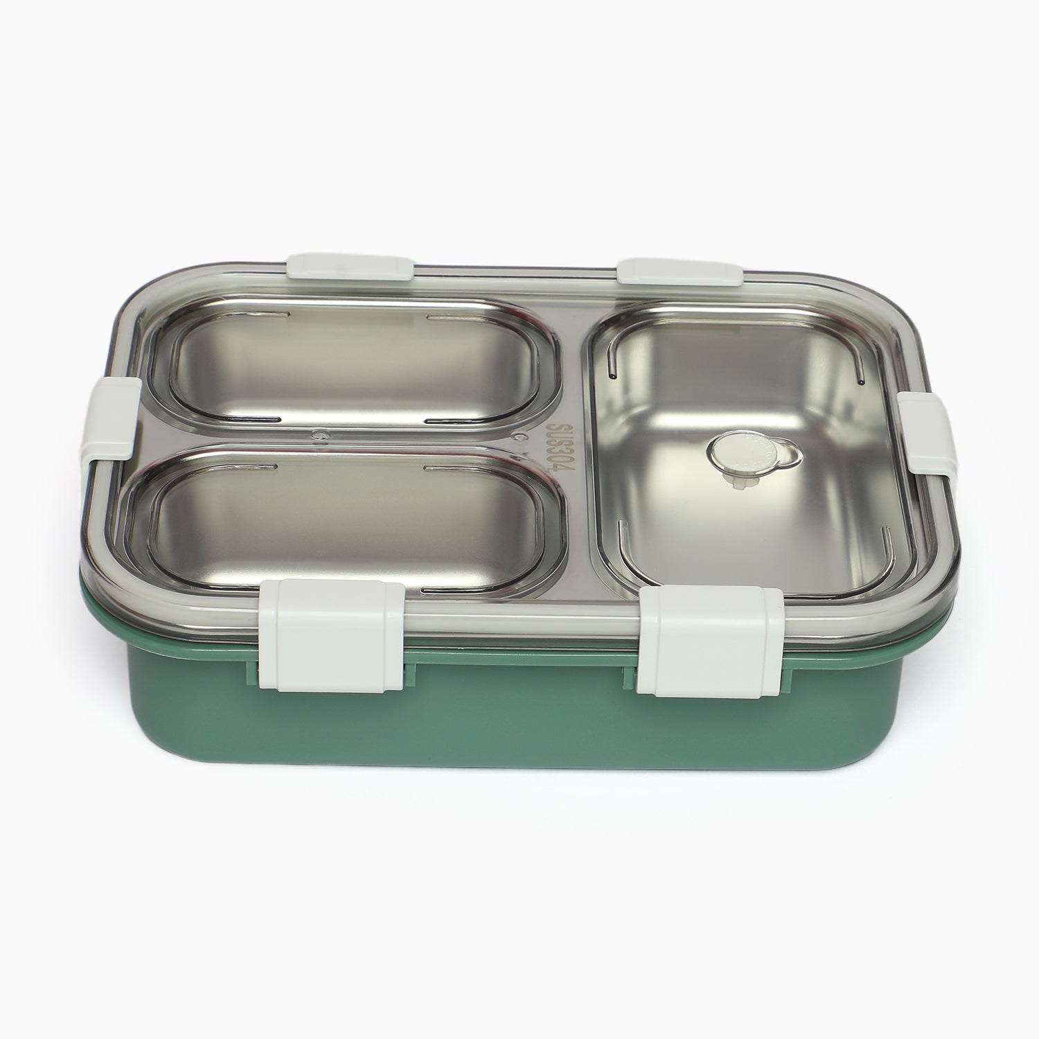 3 compartment Triple Grid stainless Steel Lunch Box -750 ML (green) - Kidspark