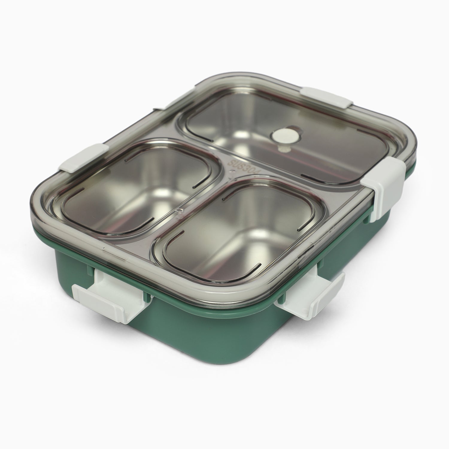 3 compartment Triple Grid stainless Steel Lunch Box -750 ML (green)