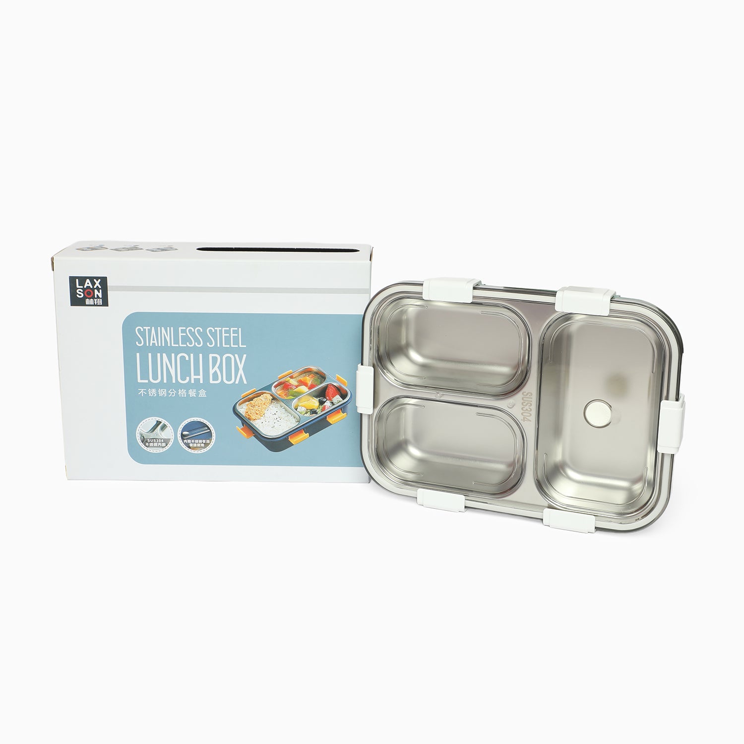 3 compartment Triple Grid stainless Steel Lunch Box -750 ML (green)