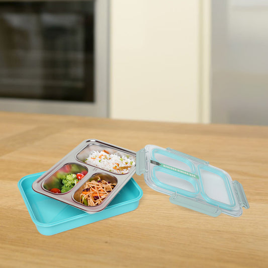 Stainless Steel 3-Compartment 1.2 L Lunch Boxes: Durable and Eco-Friendly (blue)