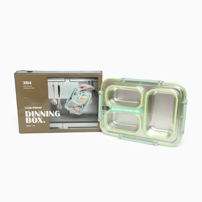 Stainless Steel 3-Compartment 1.2 L Lunch Boxes: Durable and Eco-Friendly (green) - Kidspark