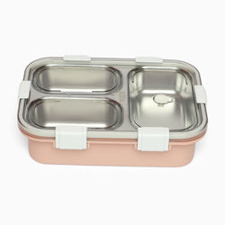3 compartment Triple Grid Insulated Steel Lunch Box -750 ML (peach) - Kidspark