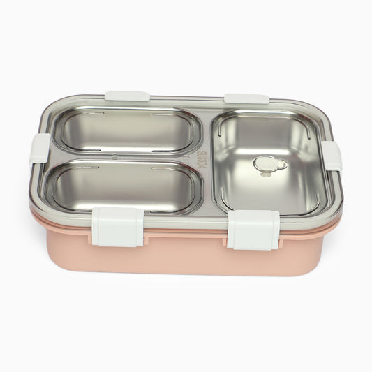Triple Grid Insulated Steel Lunch Box - 750 ML (Peach) - Kidspark