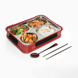 Food stainless steel 4 compartment lunchbox-1000 ml (red) - Kidspark