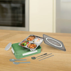 Food stainless steel 4 compartment lunchbox-1000 ml (green) - Kidspark