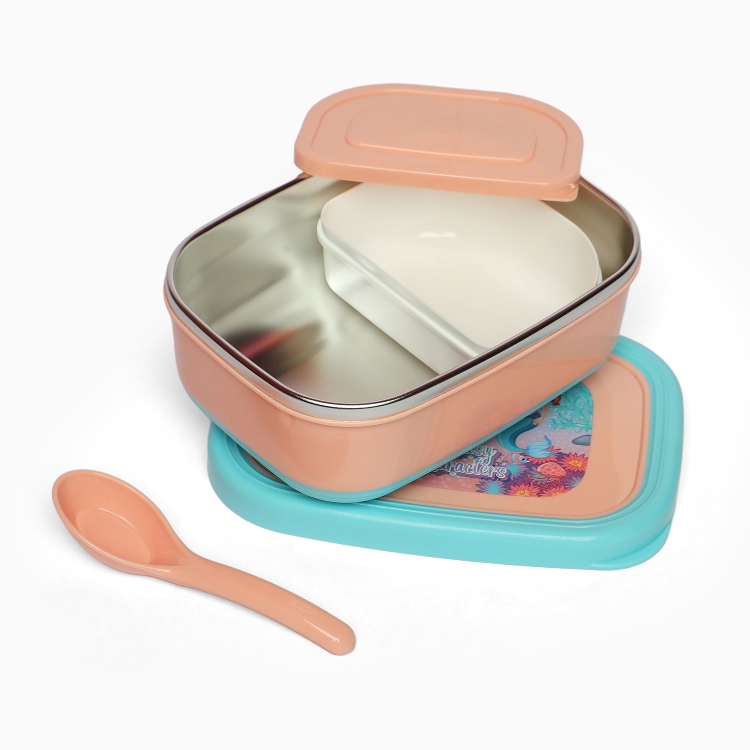 mermaid stainless steel 2 compartment lunch box