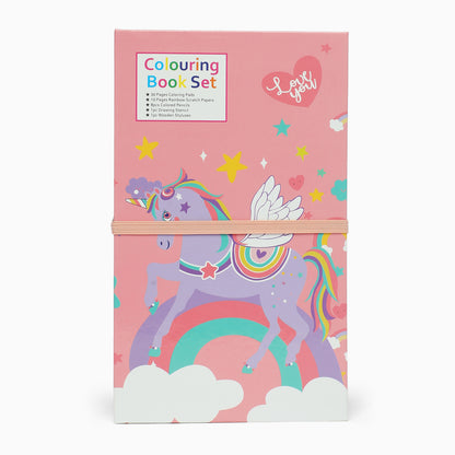unicorn 3 fold colouring book with scratch notes,colouring pencil and stencil - Kidspark