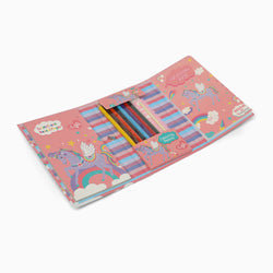 unicorn 3 fold colouring book with scratch notes,colouring pencil and stencil - Kidspark