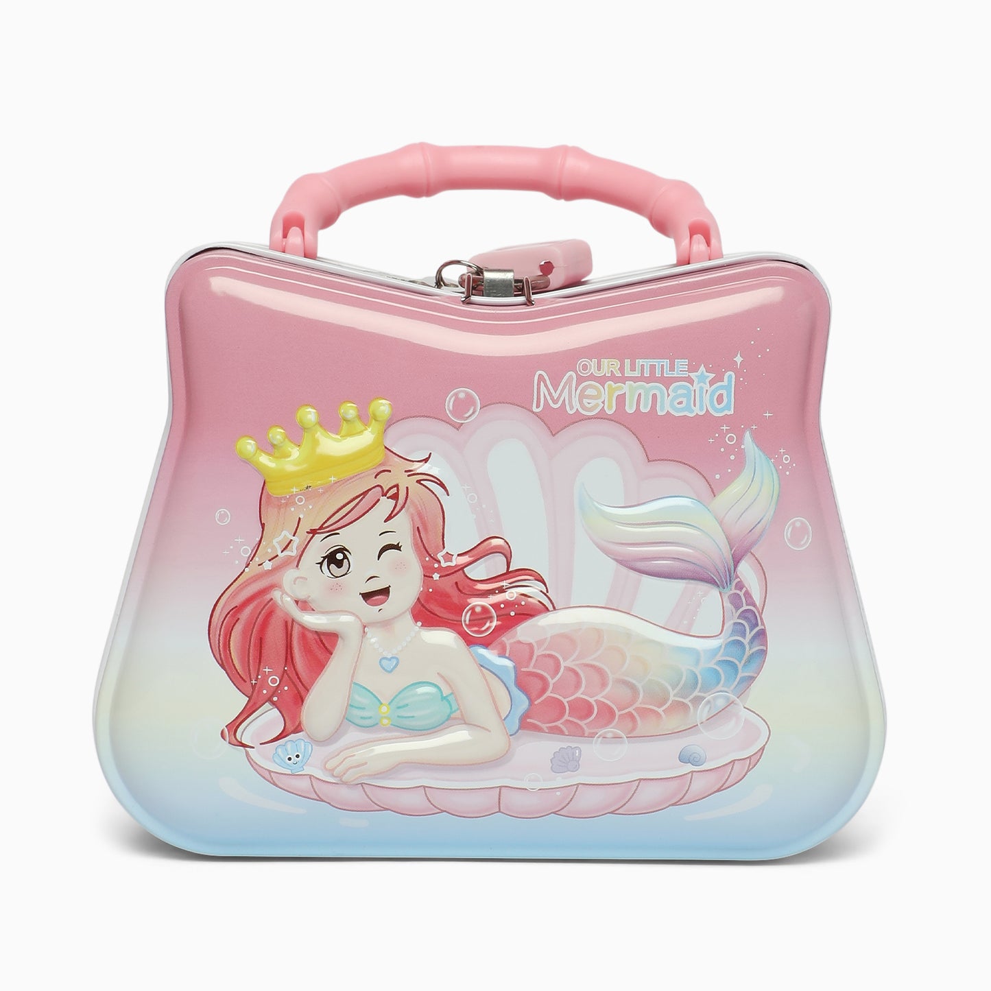 pink mermaid Small hand bag money bank with lock and key - Kidspark