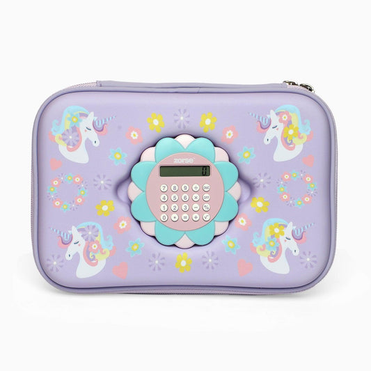 ZORSE Unicorn Rectangle Shaped Hard Case pencil Pouch with Calculator (purple) - Kidspark
