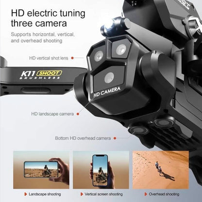 K11 MAX Folding Brushless Drone 3-Len Optical Flow RC Aircraft Aerial Photo Quadcopter Toy with Water Blaster Launch, Single Battery