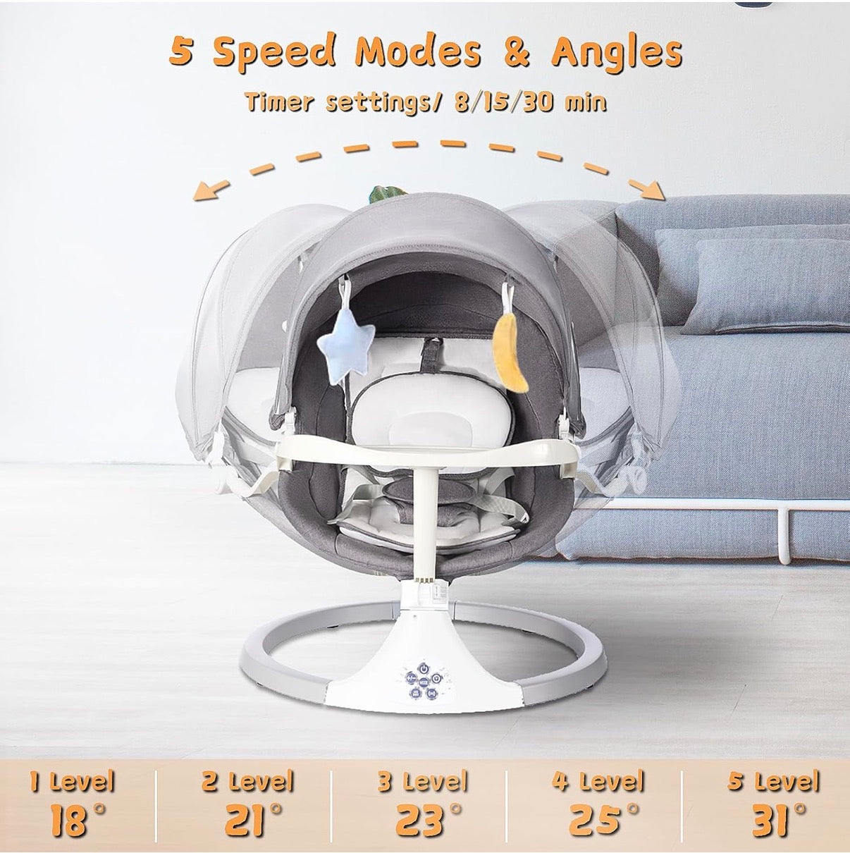 Kidspark Baby electric Swing for Infants | 5 Speed Electric Bluetooth | 3 Timer Settings & Pre-Set Lullabies | Portable  Remote Control