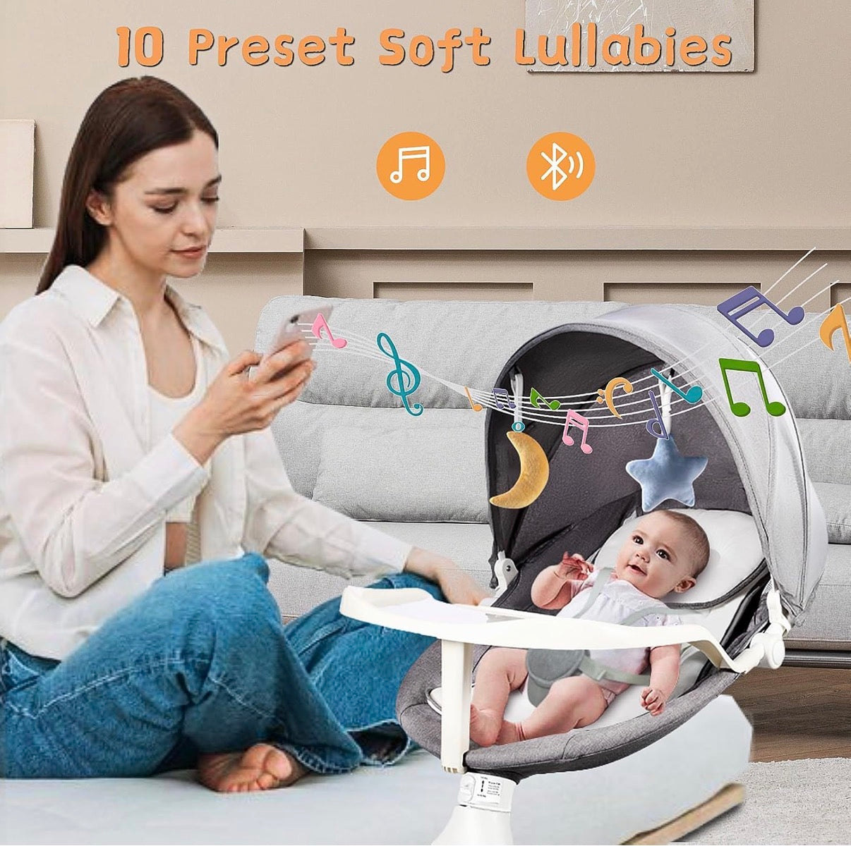 Kidspark Baby electric Swing for Infants | 5 Speed Electric Bluetooth | 3 Timer Settings & Pre-Set Lullabies | Portable  Remote Control