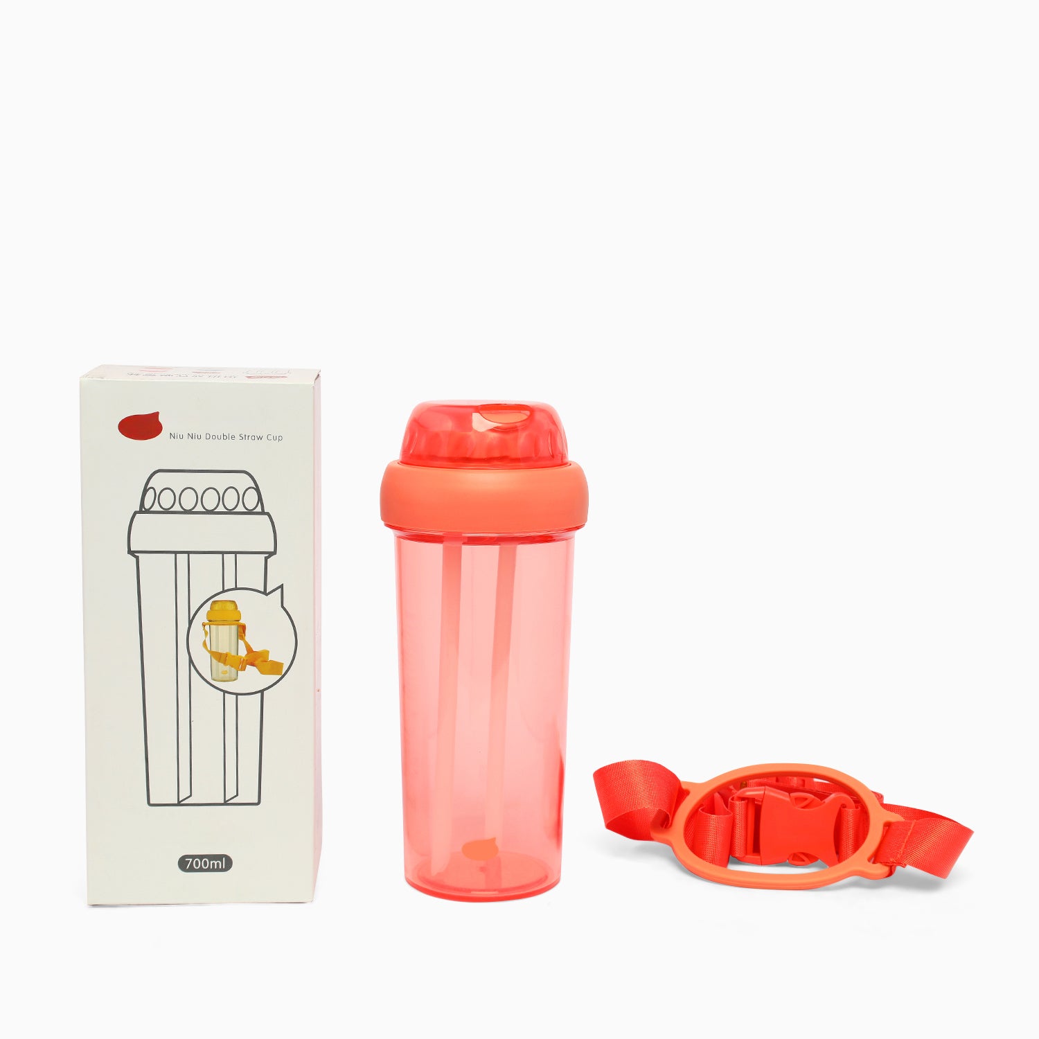 Dual sipper with strap slide to open bottle -700 mL (cherry red) - Kidspark