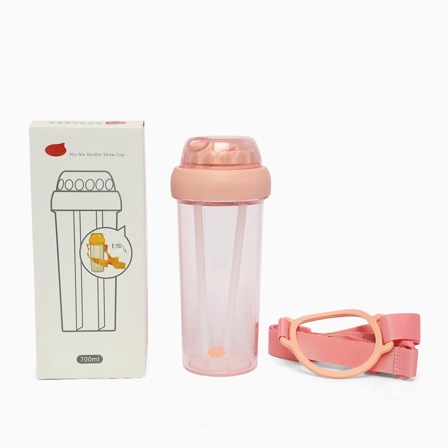 Dual sipper with strap slide to open bottle -700 mL (light pink) - Kidspark