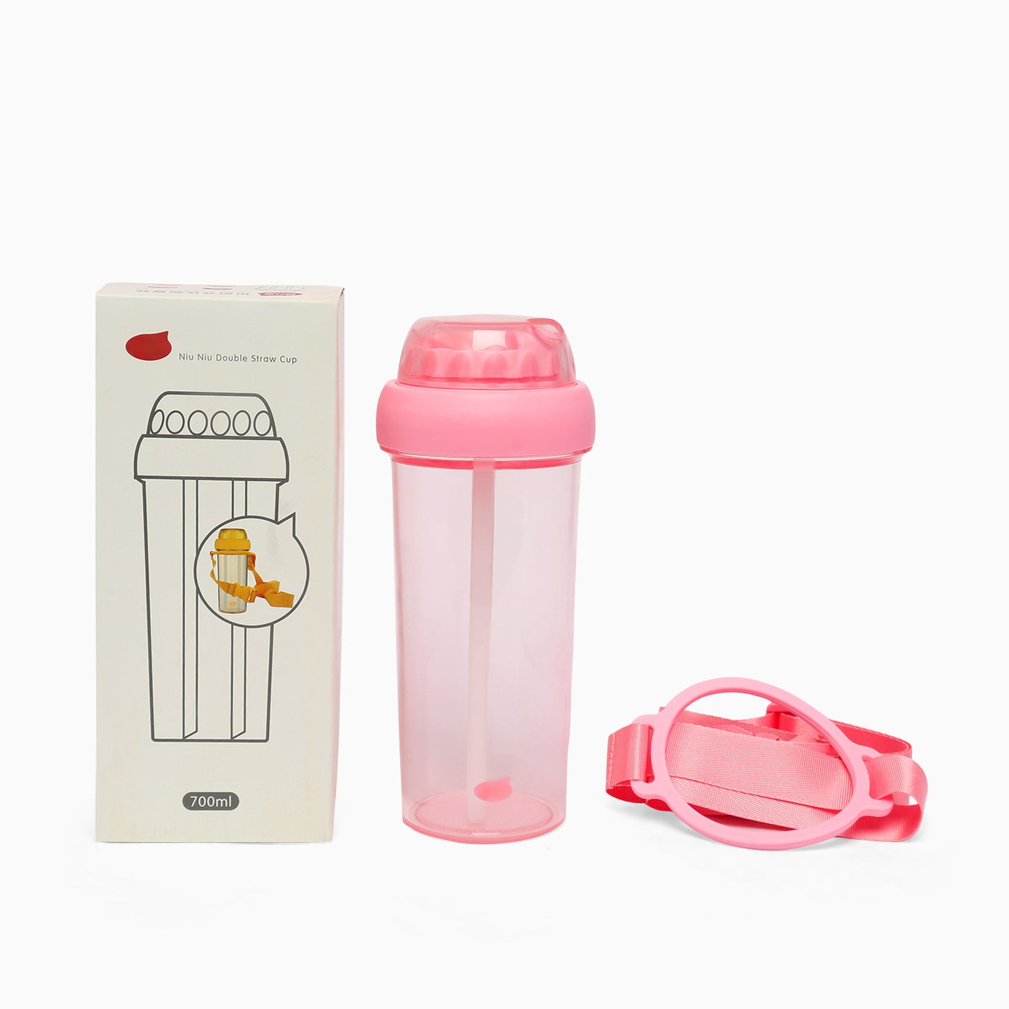 Dual sipper with strap slide to open bottle -700 mL (baby pink) - Kidspark