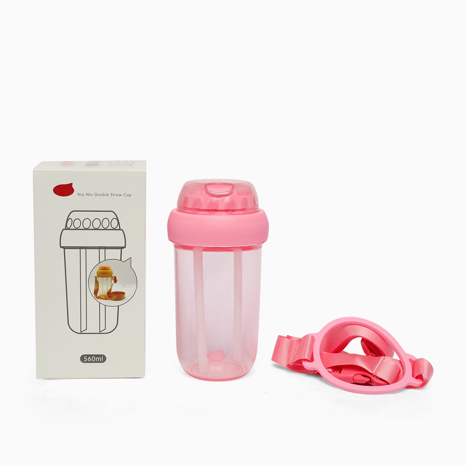 Dual sipper with strap slide to open bottle 560 mL (baby pink) - Kidspark